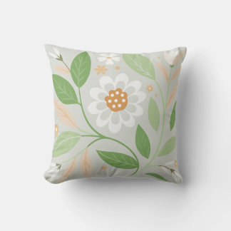 Pastel Green Floral Garden Throw Pillow