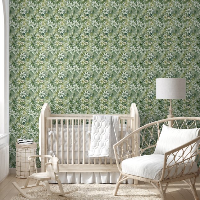 Pastel green floral pattern wallpaper (Kids)