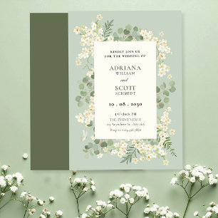 Pastel green floral wedding invitation
