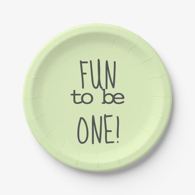Pastel Green Fun To Be One First Birthday Paper Plate (Front)