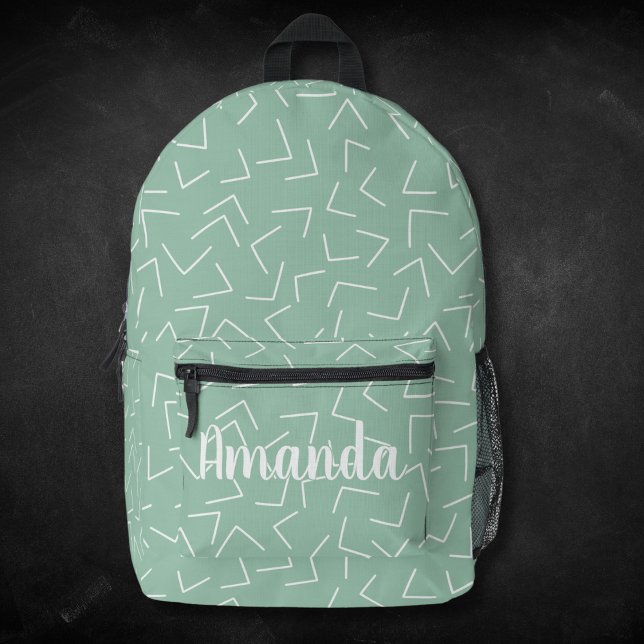 Pastel Green Geometric Arrows Monogram Name Printed Backpack (Creator Uploaded)