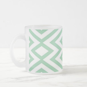 Pastel green geometric pattern frosted glass coffee mug