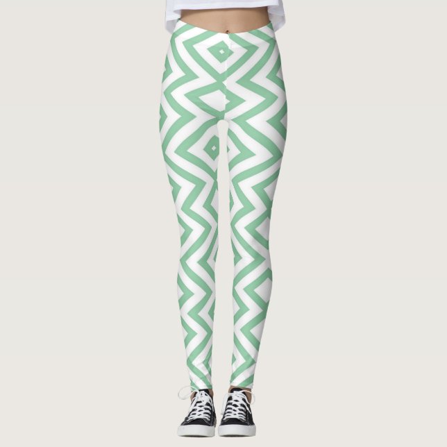Pastel green geometric pattern leggings (Front)
