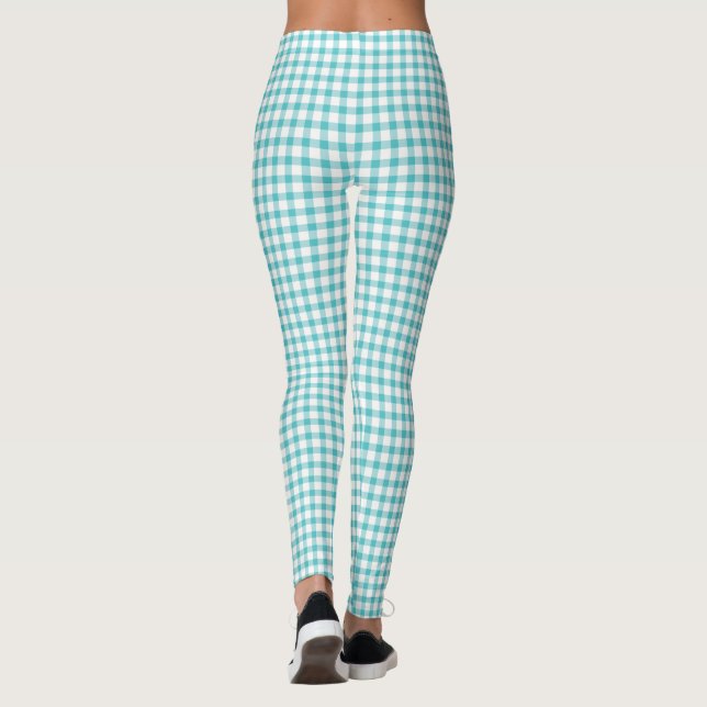 Pastel Green Gingham Check Pattern Leggings (Back)