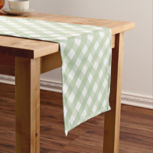 Pastel Green Gingham Check Pattern Short Table Runner
