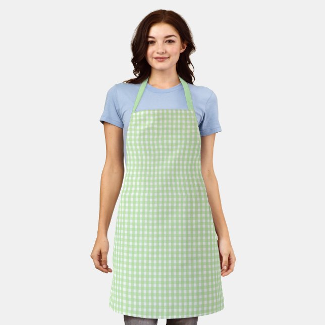 Pastel Green Gingham Pattern Apron (Worn)
