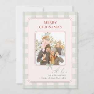 Pastel Green Gingham Plaid Christmas Photo Holiday Card