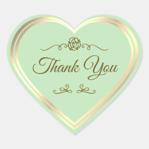 Pastel Green Gold Frame and Vintage Rose Thank You Heart Sticker