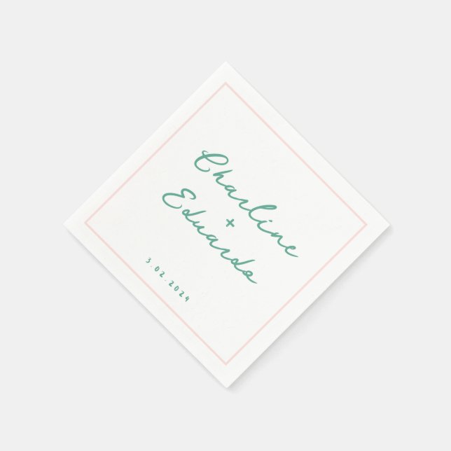 Pastel green Handwriting Retro Wedding Napkins (Corner)