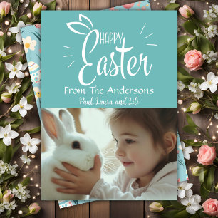 Pastel Green Happy Easter Custom Photo Holiday Card