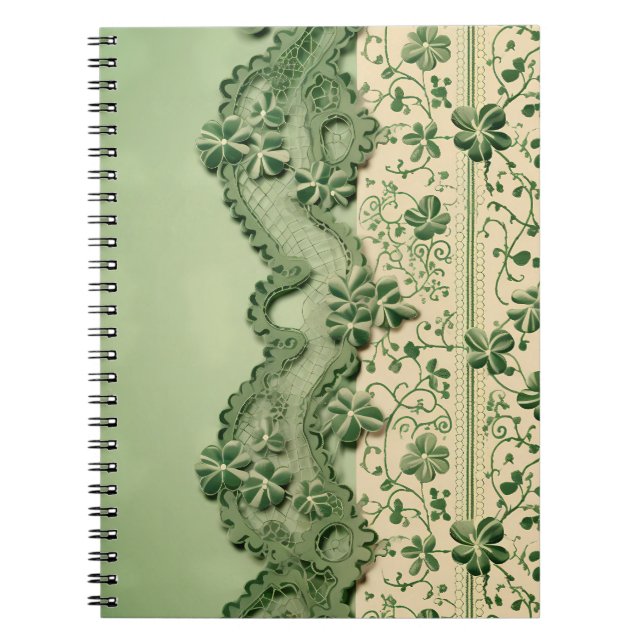 PASTEL GREEN INTRICATE LACE LOOK IRISH PATTERN NOTEBOOK (Front)