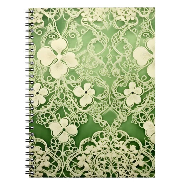 PASTEL GREEN INTRICATE LACE LOOK IRISH PATTERN NOTEBOOK (Front)
