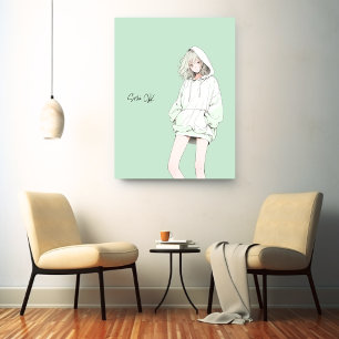 Pastel Green JK Art Panel Sushi Musume Generativ Canvas Print