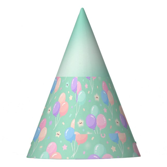 Pastel Green Kids Birthday Party Hats with Balloon (Front)