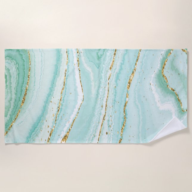 Pastel green liquid marble background beach towel (Front)
