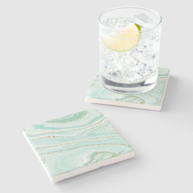 Pastel green liquid marble gold accent stone coaster (Side)