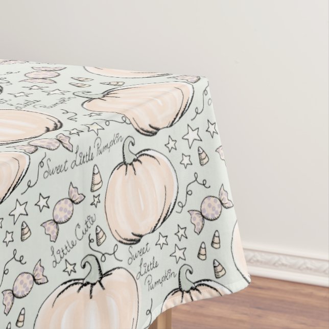 Pastel Green Little Pumpkin Baby Halloween Tablecloth (In Situ)