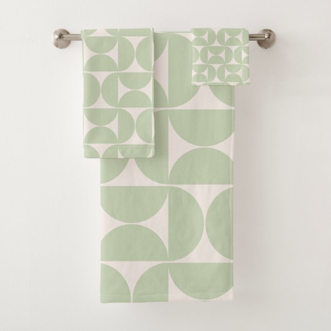 Pastel Green Mid Century Modern Pattern Bath Towel Set (Insitu)