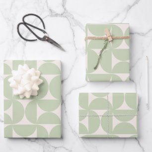 Pastel Green Mid Century Modern Pattern Wrapping Paper Sheet