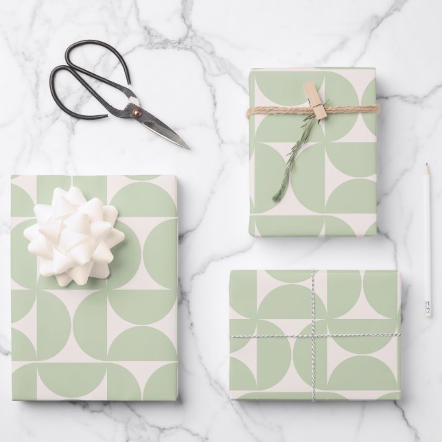 Pastel Green Mid Century Modern Pattern Wrapping Paper Sheet (Front)
