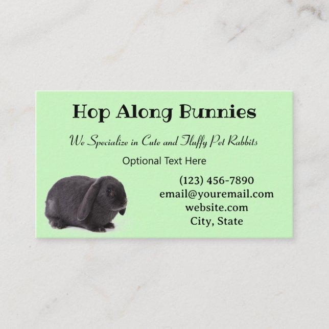 Pastel Green Mini Lop Bunny Rabbit Breeder Business Card (Front)
