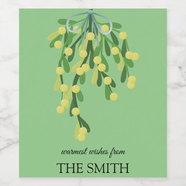 Pastel green mistletoe  wine label (Single Label)