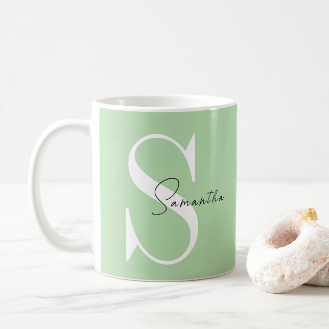 Pastel Green Monogram Classic Mug – Personalised (With Donut)