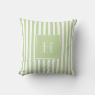 Pastel Green Monogram Stripe Preppy & Chic Spring  Cushion