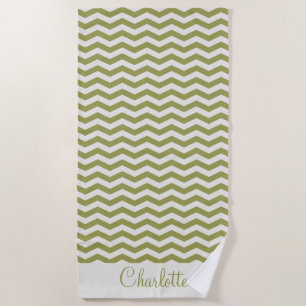 Pastel green name zig zag stripe geometric beach towel