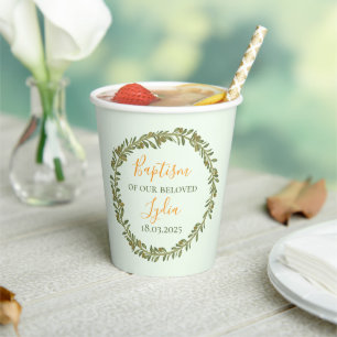 Pastel Green Olive Wreath Paper Cups
