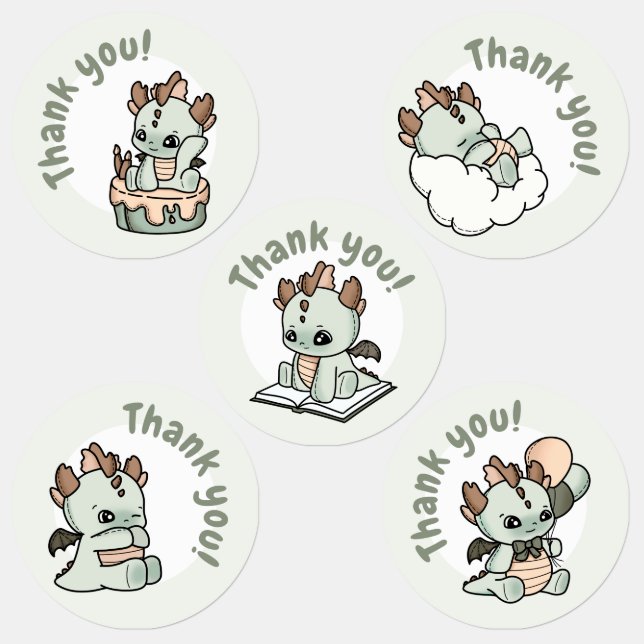 Pastel Green Orange Baby Dragon Thank you  (Group)