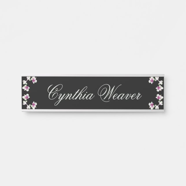 Pastel Green Orchids Hanging Desk Name Plate (Front)