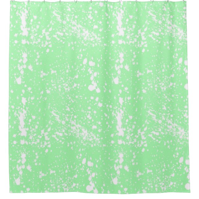 Pastel Green Paint Splatter Shower Curtain (Front)