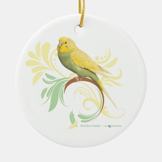 Pastel Green Parakeet Ceramic Tree Decoration (Front)