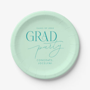 Pastel Green Personalised Minimalist Grad Party Paper Plate