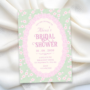 Pastel green pink floral bridal shower invitation