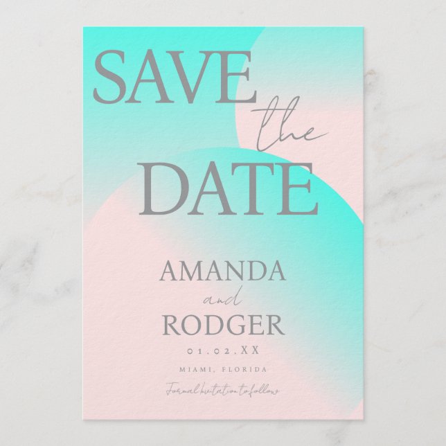 Pastel Green Pink Geometric Save the Date  Invitation (Front)