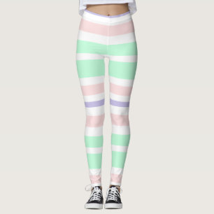 Pastel Green, Pink, Purple White Striped Leggings
