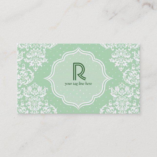 Pastel Green Polka Dot & Floral-Elegant Template Business Card (Front)