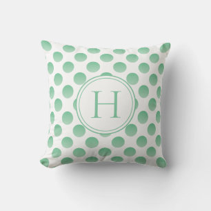 Pastel Green Polka Dots Custom Monogram Cushion