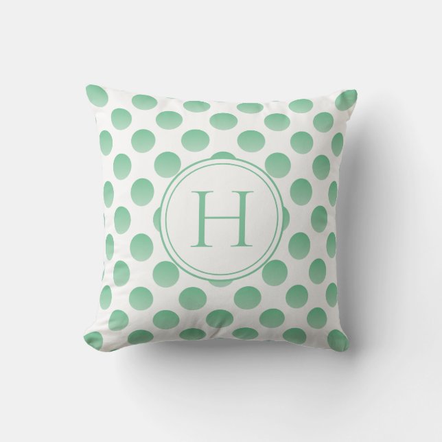 Pastel Green Polka Dots Custom Monogram Cushion (Front)