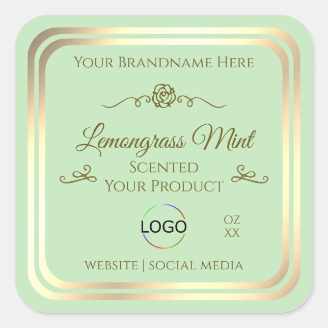Pastel Green Product Label Gold Frame with Logo (Front)