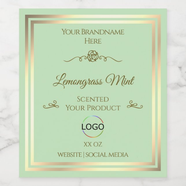 Pastel Green Product Label Gold Frame with Logo (Single Label)
