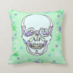 Pastel Green & Purple Skull & Stars Pillow