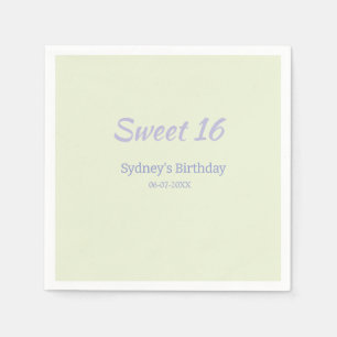 Pastel green purple sweet 16th birthday name bold napkin