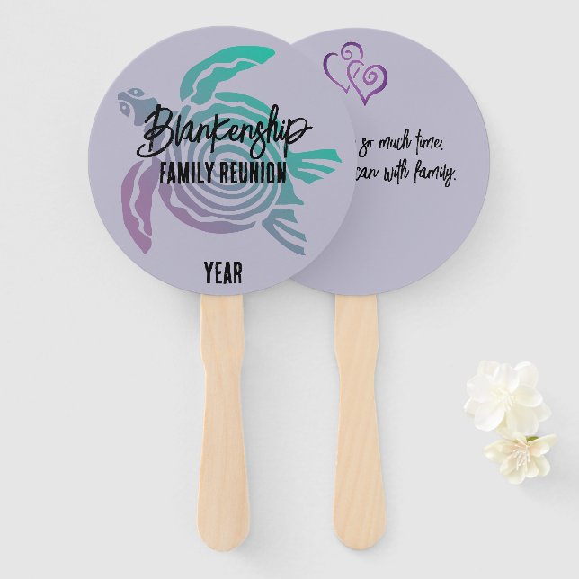 Pastel Green Purple Tribal Turtle Family Reunion  Hand Fan (Front and Back)