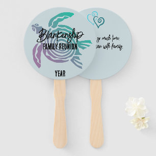 Pastel Green Purple Tribal Turtle Family Reunion  Hand Fan