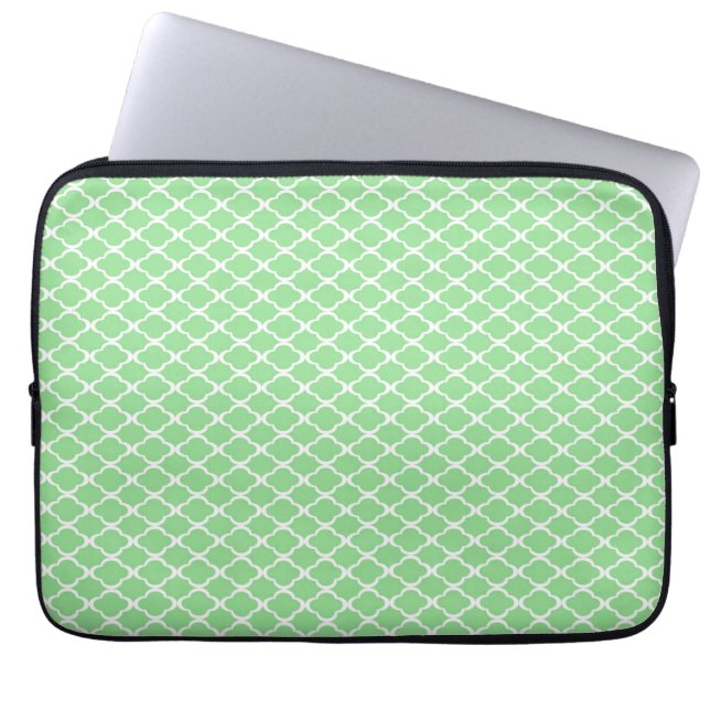 Pastel Green Quatrefoil Laptop Sleeve (Front)