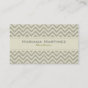 Pastel Green Retro Chevron Pattern Linen Texture Business Card