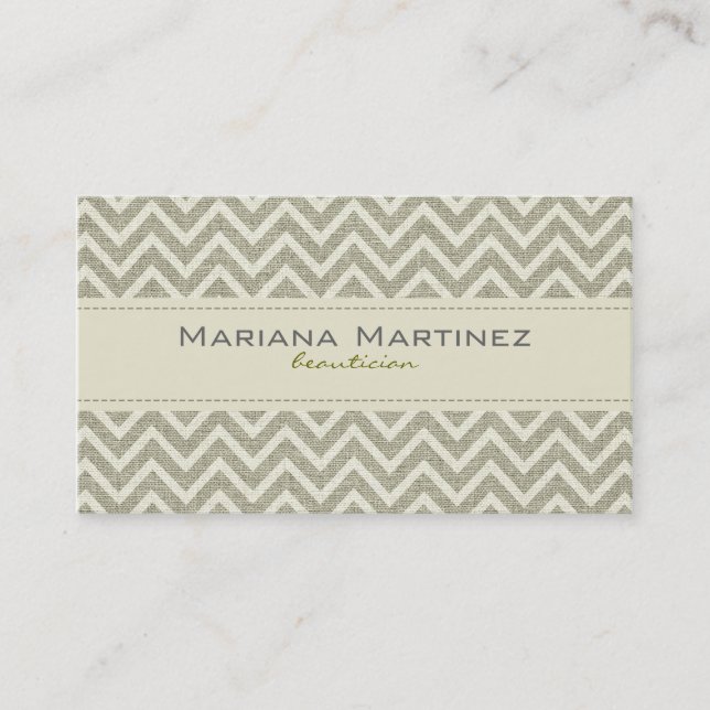 Pastel Green Retro Chevron Pattern Linen Texture Business Card (Front)